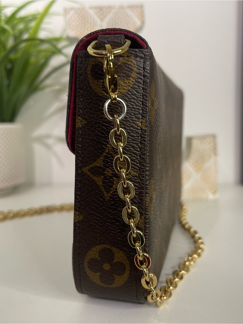 Louis Vuitton Brown Monogram Felicie Pouchette w/ Gold Chain - Picture 4 of 7